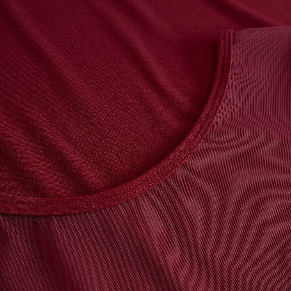 Kleid mit 3/4-Arm und Netz-Ausschnitt Granatapfel