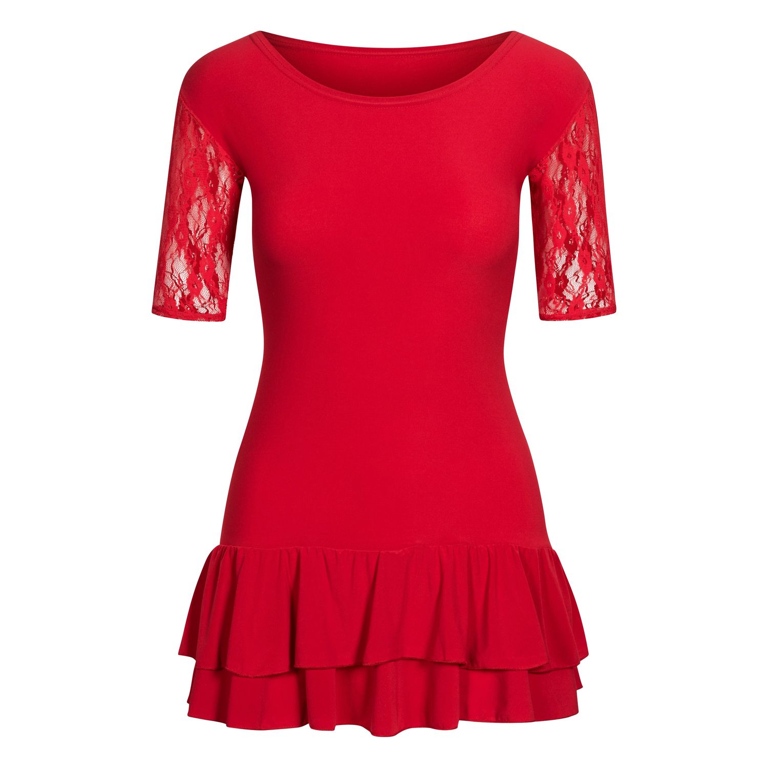 Kinder Kleid mit Halbärmeln und Spitze Etienne RU5519 Kinder Kleid mit Halbärmeln und Spitze Etienne rot
