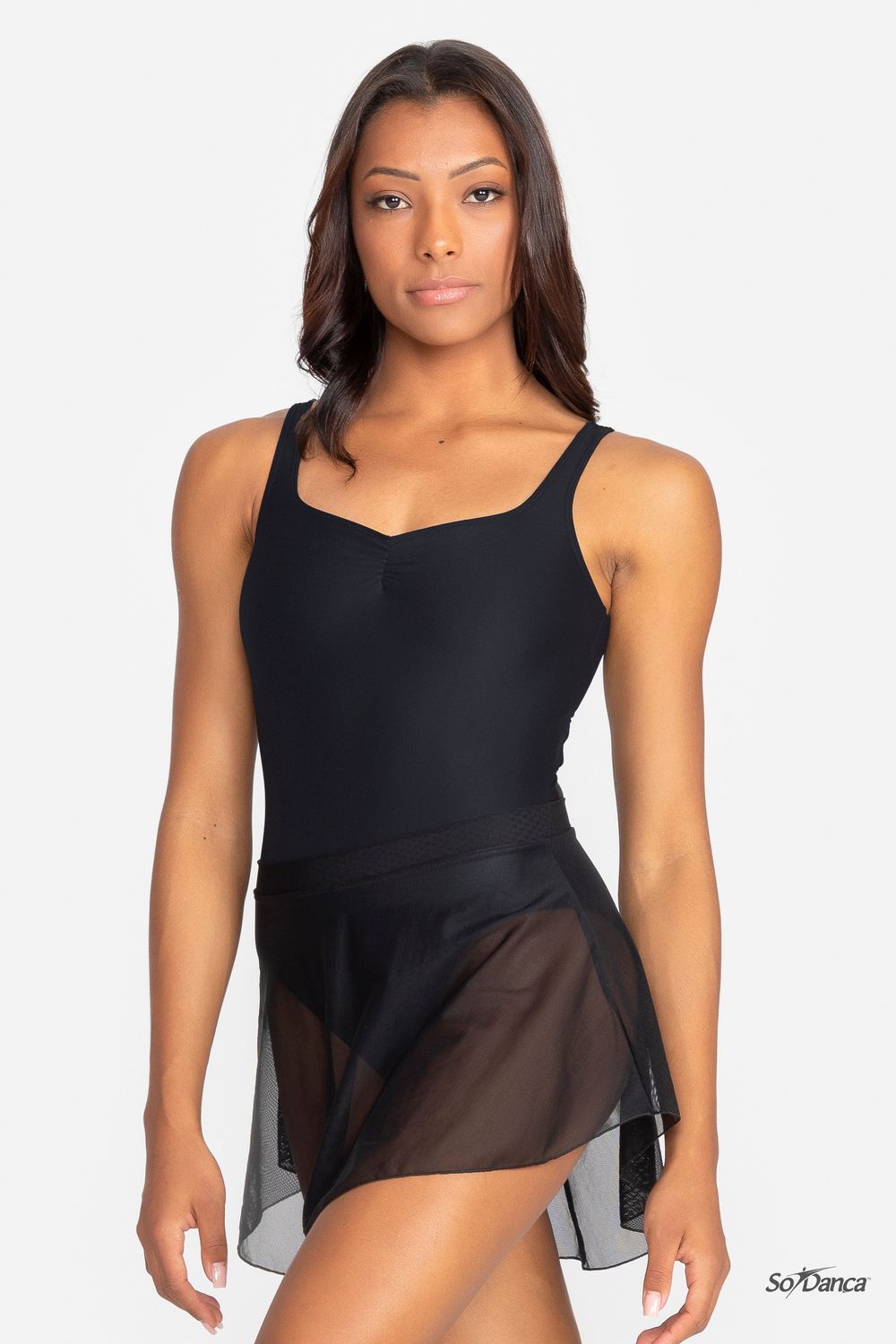 Kurzer Ballettrock aus Stretch-Mesh E2798 Kurzer Ballett Rock Schwarz