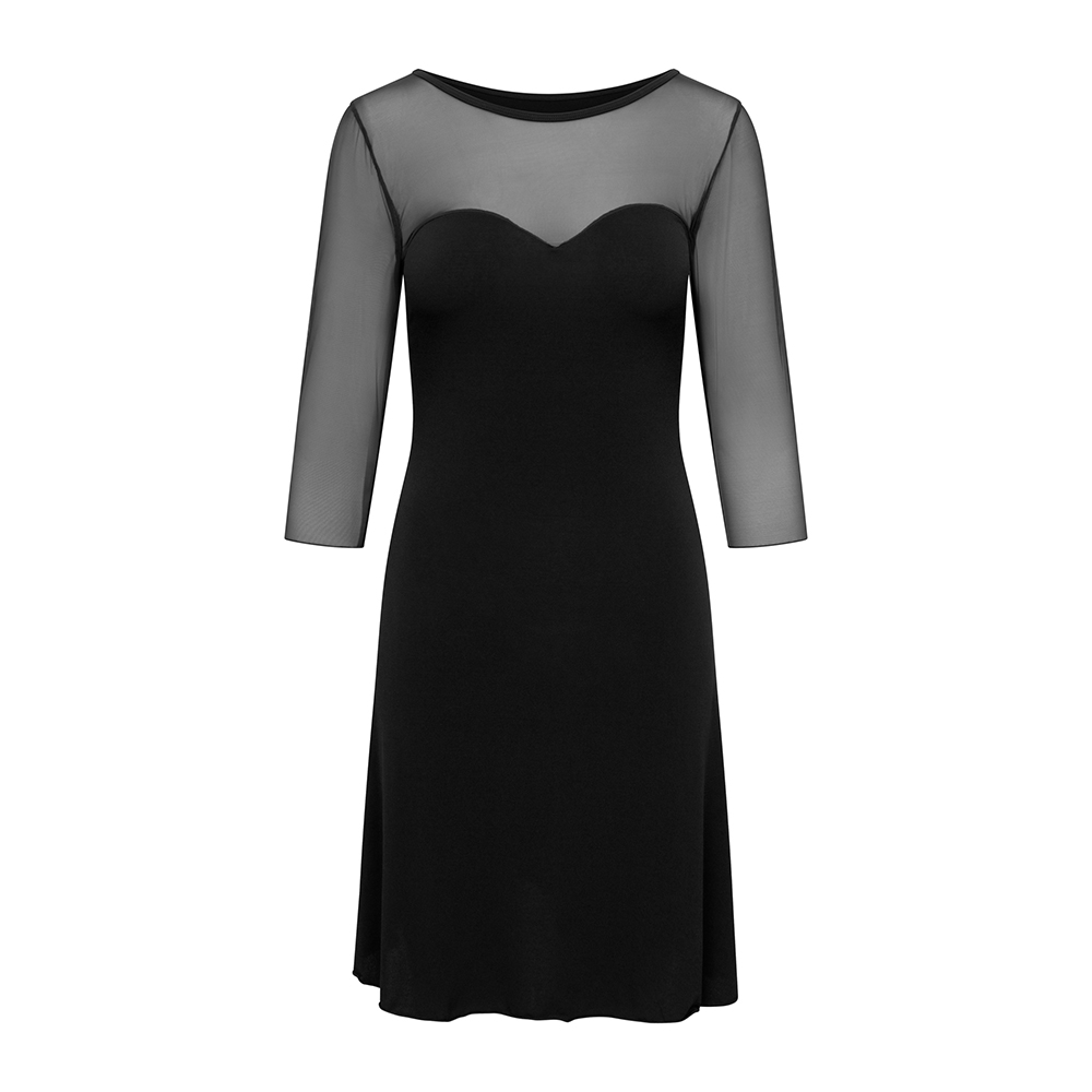 Kleid mit 3/4-Arm und Netz-Ausschnitt schwarz