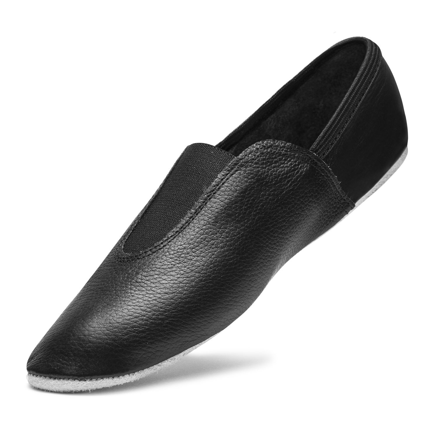 Gymnastikschuh Chromledersohle mit Gummieinsätzen 1041 Gymnastikschläppchen Schwarz