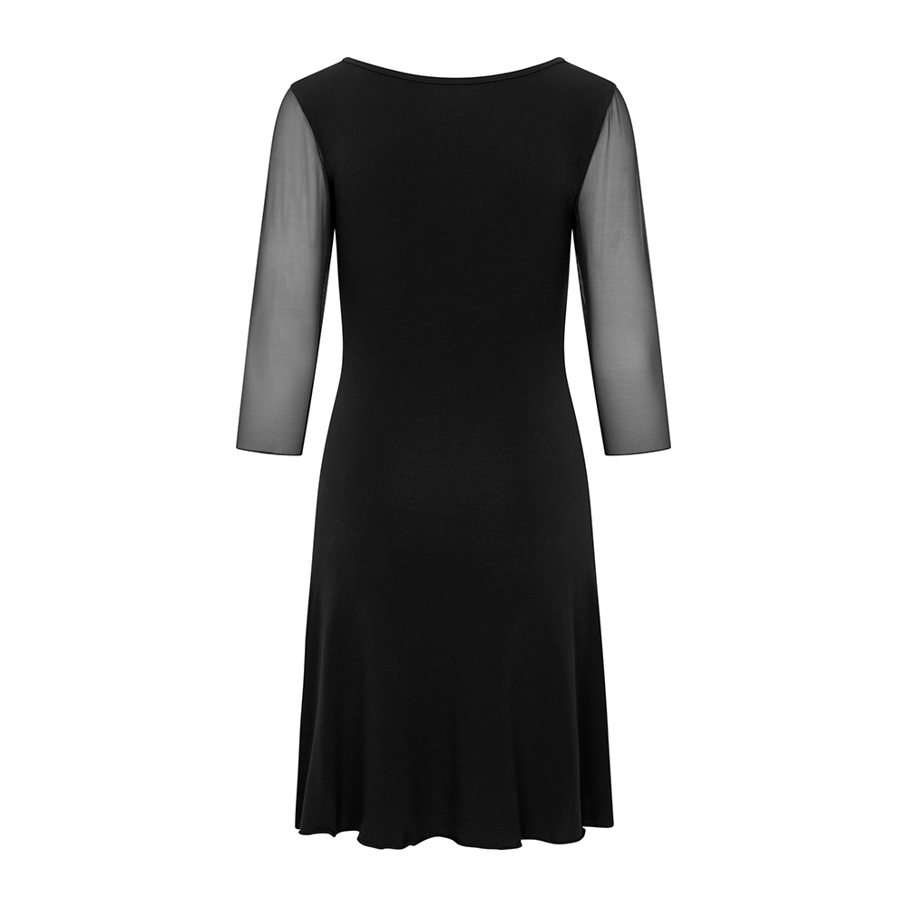 Kleid mit 3/4-Arm und Netz-Ausschnitt schwarz