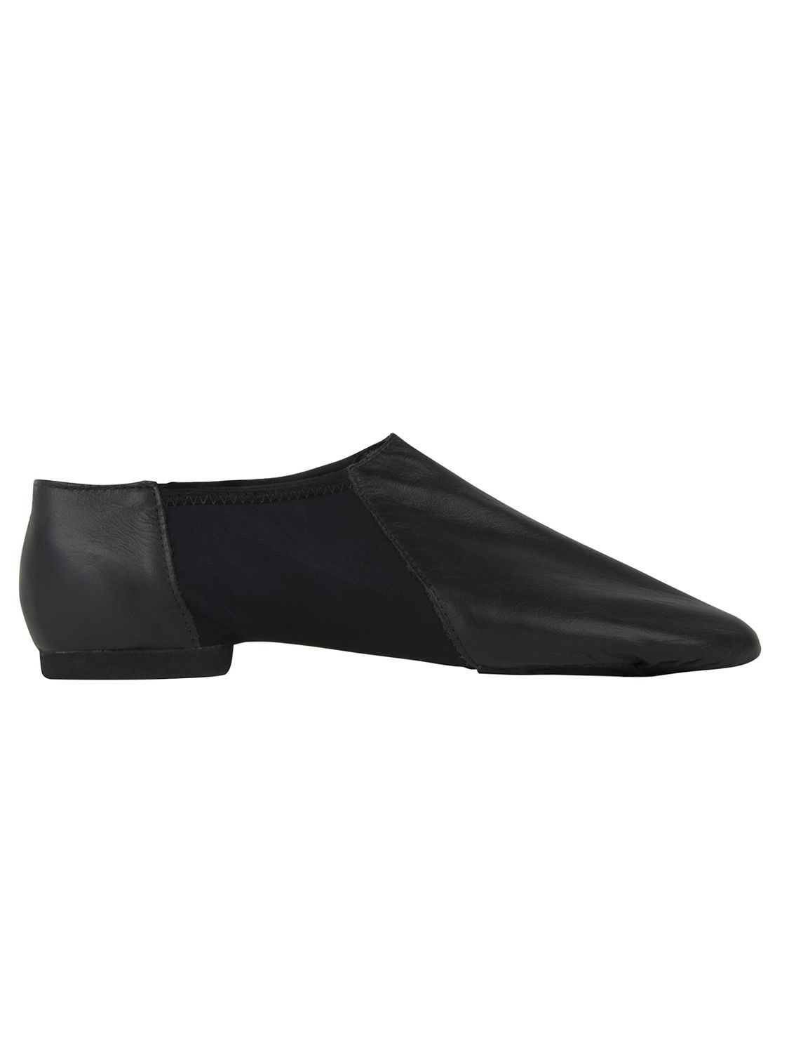 Jazzschuhe aus Leder und Stretcheinsatz mit geteilter Chromledersohle und Gummiabsatz JZE45A Jazzschuhe aus Leder mit Stretcheinsatz und geteilter Chromledersohle und Gummiabsatz schwarz