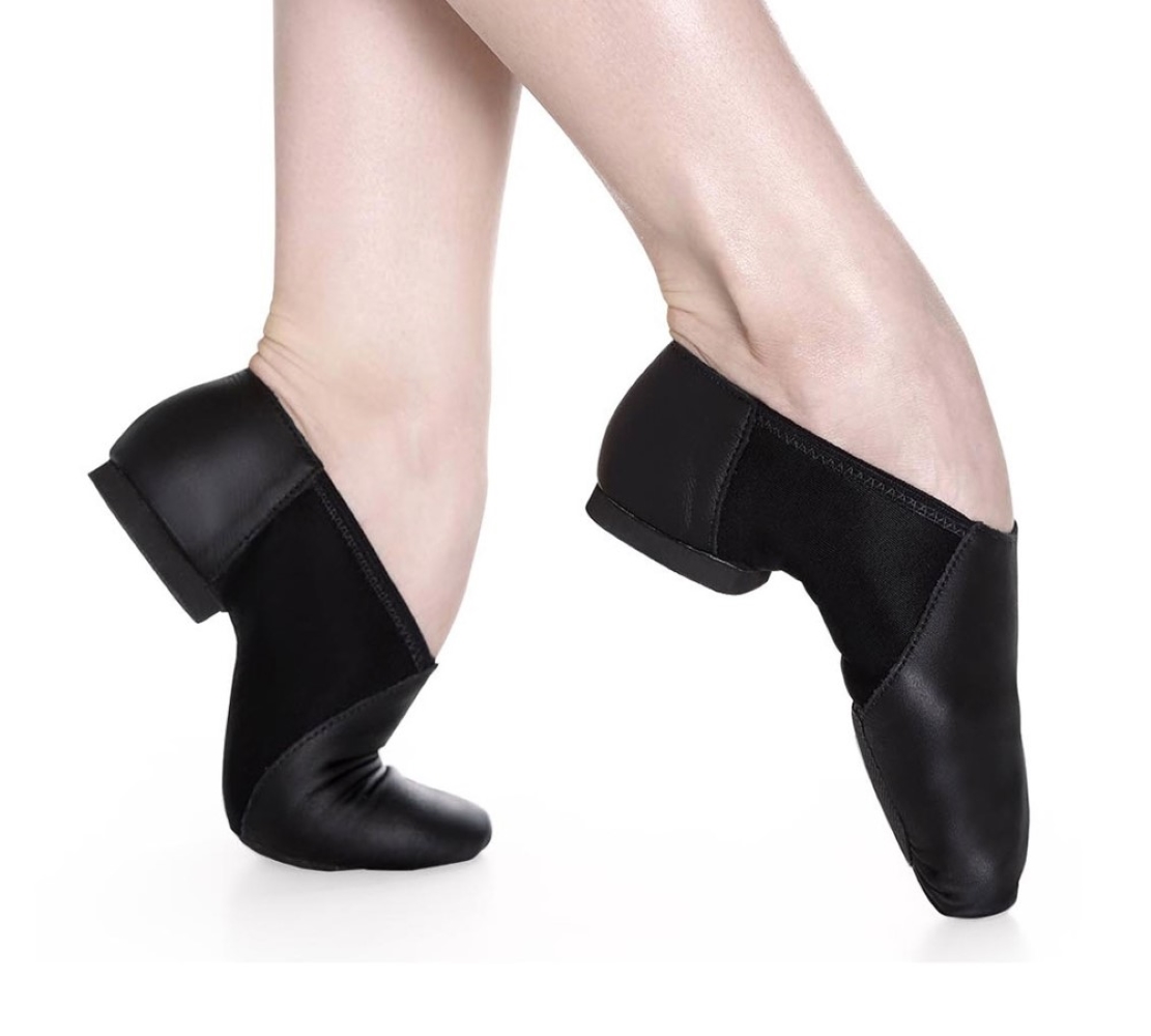Leather jazz shoes with stretch insert and split rubber sole JZE45 Jazzschuhe aus Leder mit Stretcheinsatz und geteilter Gummisohle schwarz