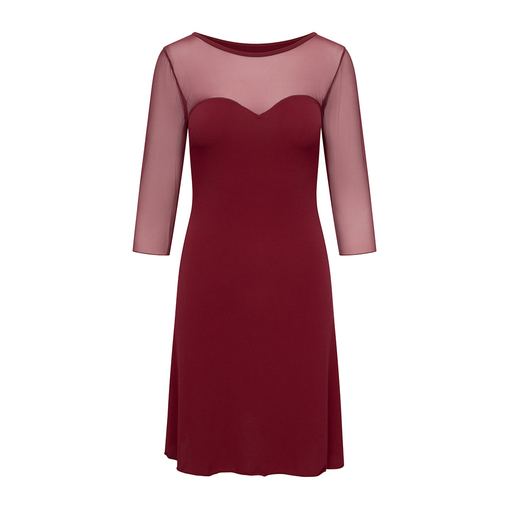 Kleid mit 3/4-Arm und Netz-Ausschnitt Granatapfel