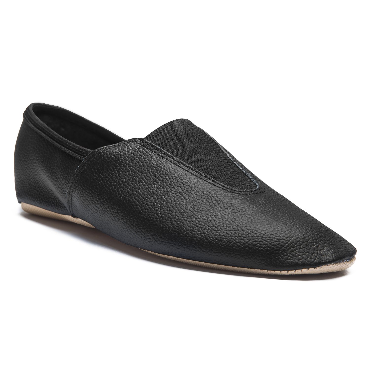 Leather gymnastic slippers with full rubber sole 1037 Gymnastikschläppchen aus Leder mit ganzer Gummisohle schwarz
