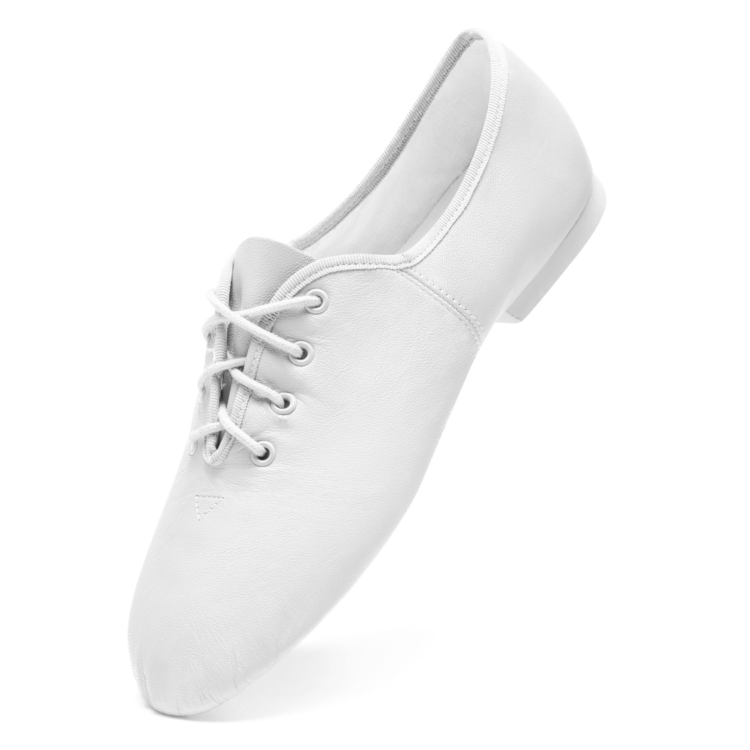 Jazzschuhe aus Leder mit geteilter Chromledersohle und Gummiabsatz JZE09A Jazzschuhe aus Leder mit geteilter Chromledersohle und Gummiabsatz weiß