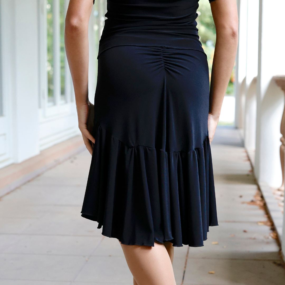 Damen Rock Knielang Schwarz