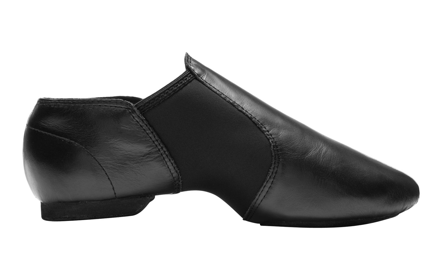 Jazzschuhe aus Leder mit Stretcheinsatz und geteilter Chromledersohle schwarz