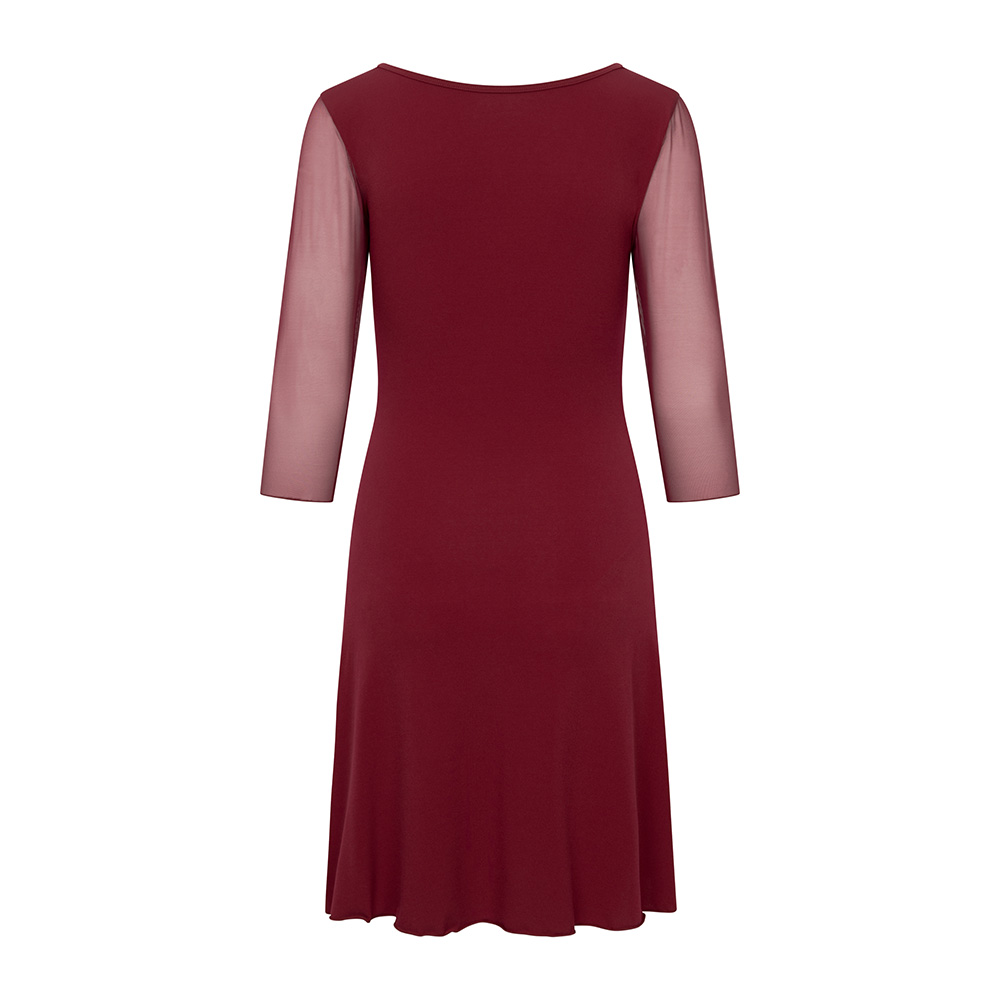 Kleid mit 3/4-Arm und Netz-Ausschnitt Granatapfel
