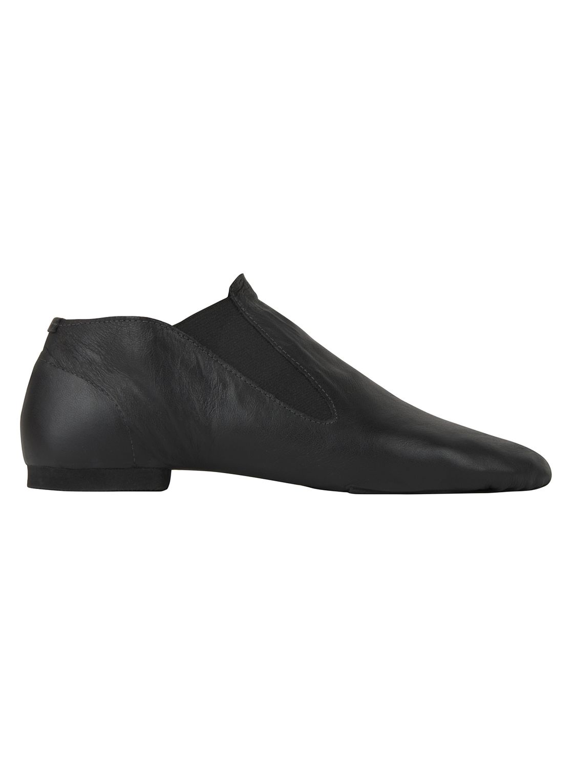 Leather and elastic jazz shoes with split chrome leather sole and rubber heel JZE40A Jazzschuhe aus Leder mit Gummizug und geteilter Chromledersohle und Gummiabsatz schwarz
