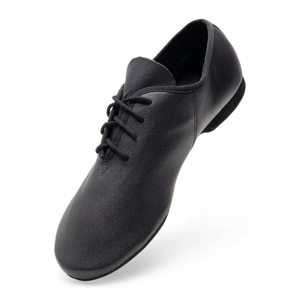 Jazzschuhe Basic III aus Leder mit durchgehender Gummisohle schwarz