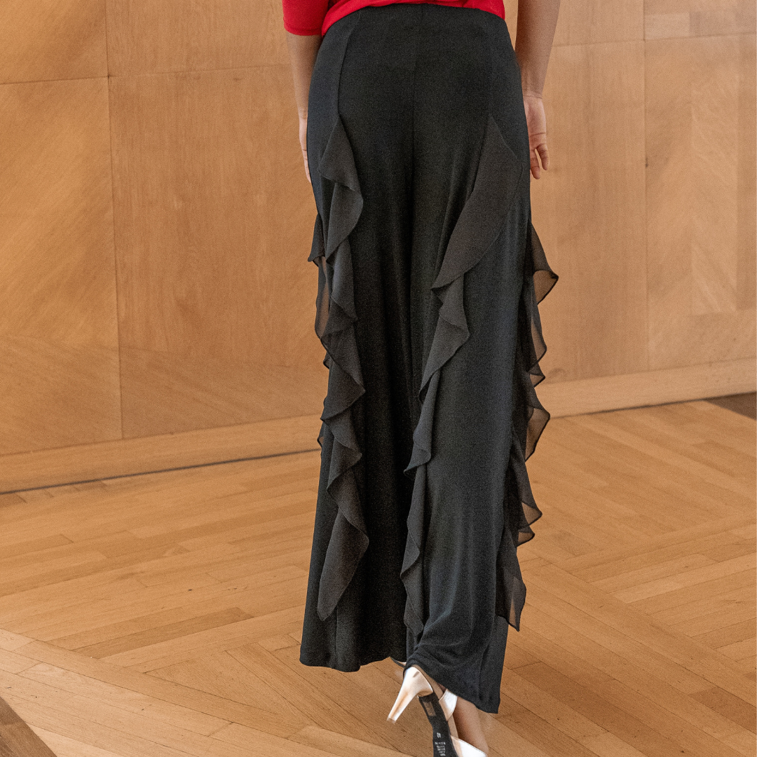 Damen Tanzhose mit seitlichen Rüschen Schwarz 