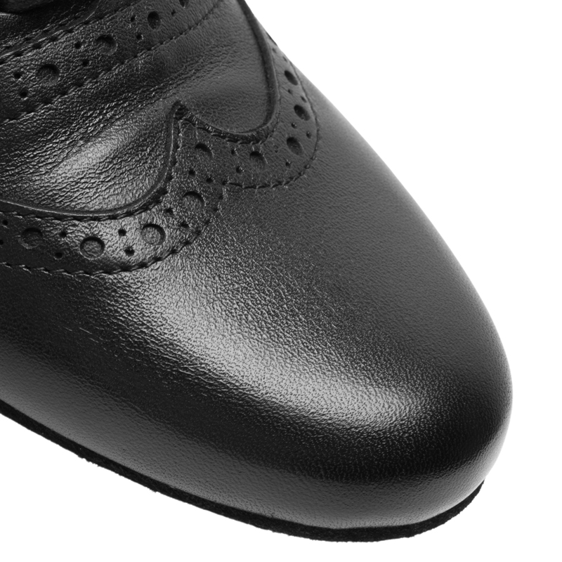 Schwarzer Damen Tanzschuh besticht durch feines Lochmuster-Design mit Chromledersohle.